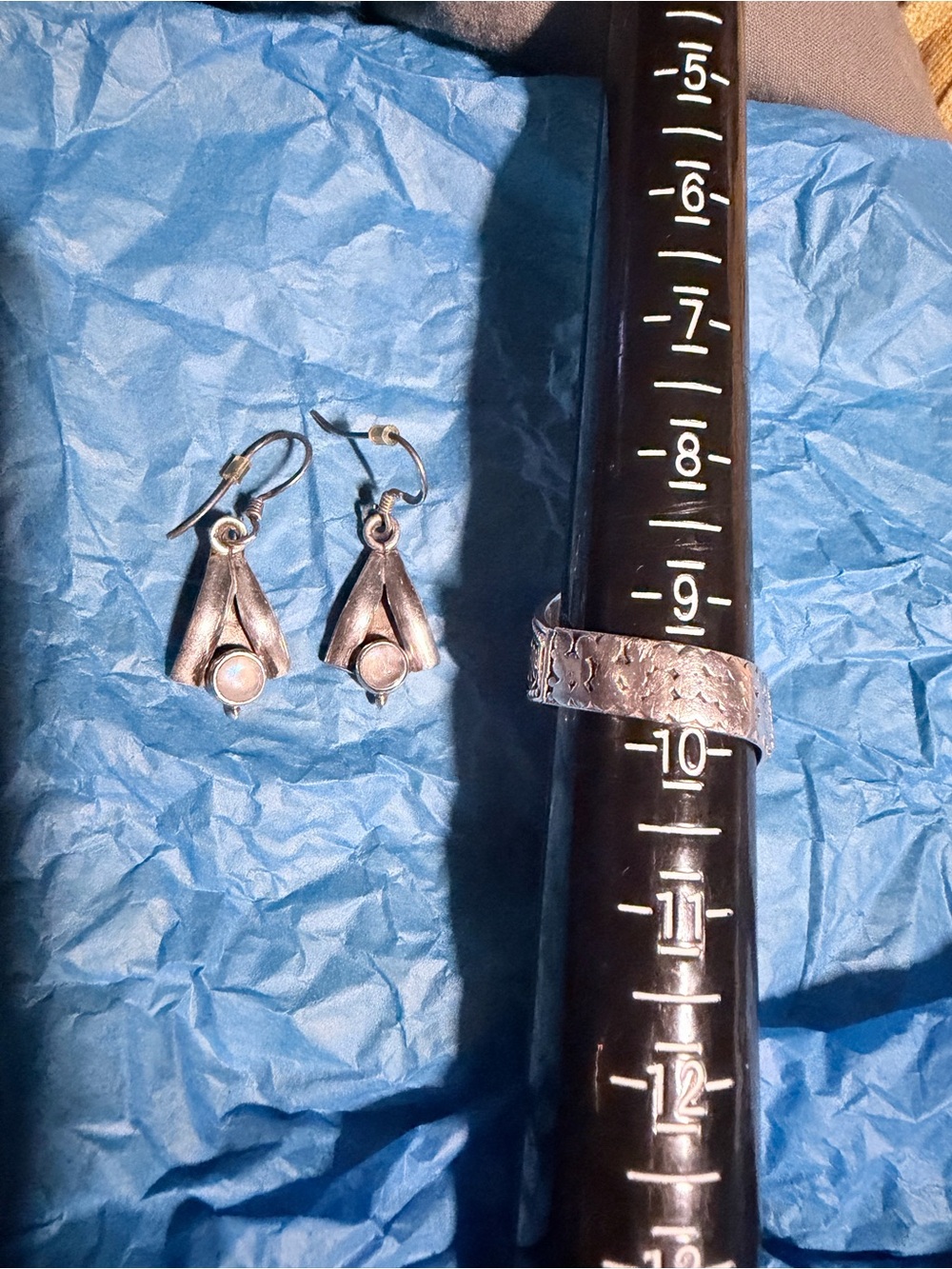925 Sterling Silver moonstone Ring & Earrings Set - Picture 4 of 6